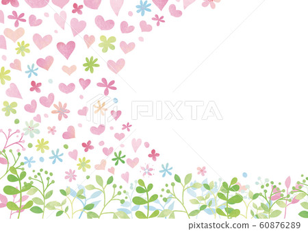 Pastel style fluffy spring color colorful heart & florets background frame Pastel style fluffy spring color colorful heart & florets background frame 60876289