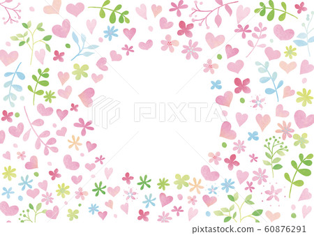 Pastel style spring colorful heart & florets background frame (center copy space) Pastel style spring colorful heart & florets background frame (center copy space) 60876291