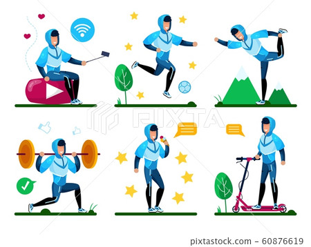 Teenager Boy Daily Activities Flat Vector Concepts 60876619