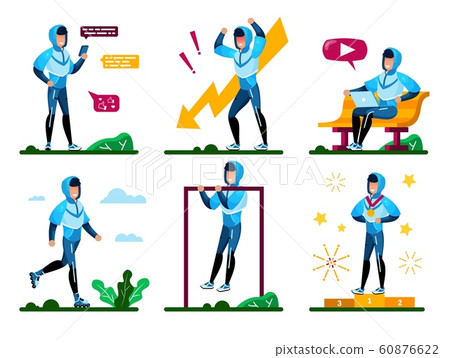 Male Student Daily Activities Flat Vector Concepts 60876622