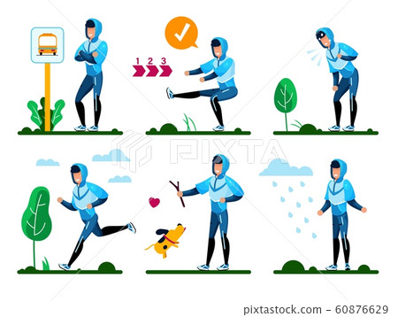 Modern Man Healthy Life Routines Flat Vectors Set 60876629