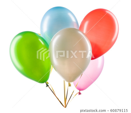 Set of multicolored helium balloons. Element of decorations for party. 60879115