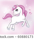 Cute little unicorn character over pink round background. Vector. 60880173