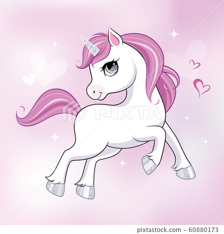 Cute little unicorn character over pink round background. Vector. Cute little unicorn character over pink round background. Vector. 60880173
