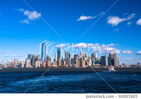 "New York" Manhattan skyscrapers seen from the sea "New York" Manhattan skyscrapers seen from the sea 60885805