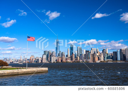 "New York" Manhattan skyscrapers seen from the sea "New York" Manhattan skyscrapers seen from the sea 60885806