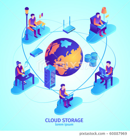 Cloud Storage Isometric Composition - Stock Illustration [60887969] - PIXTA