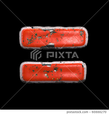 Symbol equals made of red painted metal isolated on black background. 3d 60888270