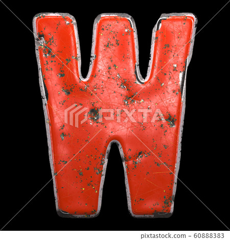 Capital letter W made of red painted metal isolated on black background. 3d 60888383