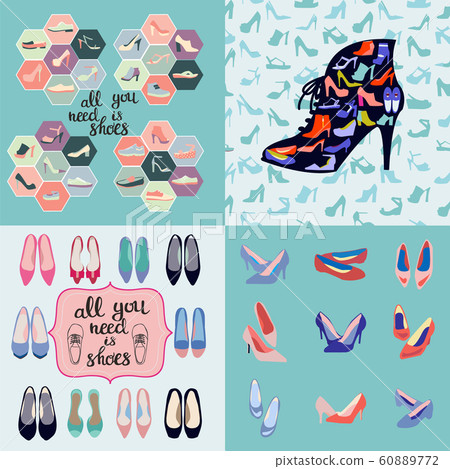 hand drawn set of fashion illustration, background 60889772