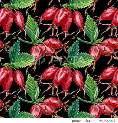 Floral seamless pattern with pink wild rose, rose hip, dog rose, green leaves and red berries, hand drawn watercolor pattern. Design for fabric, invitation, wedding or greeting cards Floral seamless pattern with pink wild rose, rose hip, dog rose, green leaves and red berries, hand drawn watercolor pattern. Design for fabric, invitation, wedding or greeting cards 60890001