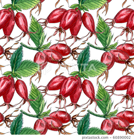 Floral seamless pattern with pink wild rose, rose hip, dog rose, green leaves and red berries, hand drawn watercolor pattern. Design for fabric, invitation, wedding or greeting cards Floral seamless pattern with pink wild rose, rose hip, dog rose, green leaves and red berries, hand drawn watercolor pattern. Design for fabric, invitation, wedding or greeting cards 60890002