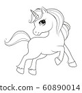 Cute cartoon unicorn. Black and white vector illustration for coloring book. 60890014