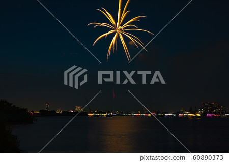 煙火大會背景材料江戶川煙火大會煙花夜景夏天寬 60890373