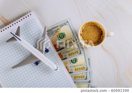 Vacation travel, planning notebook with airplane, Vacation travel, planning notebook with airplane, 60891399