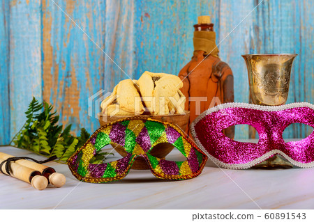 Jewish holiday Purim with hamantaschen cookies, 60891543