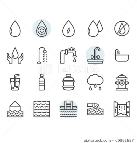 Water icon and symbol set in outline design 60891687