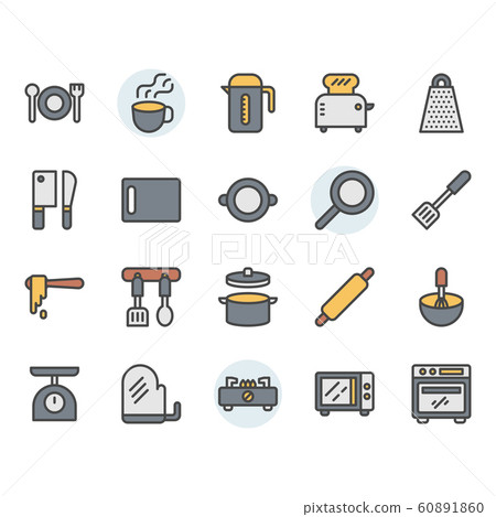 Kitchenware icon and symbol set in colorline Kitchenware icon and symbol set in colorline 60891860