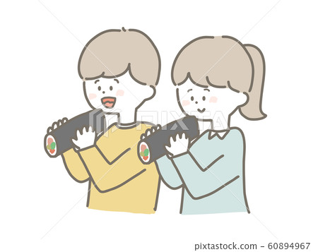 Family eating Ehomaki Family eating Ehomaki 60894967