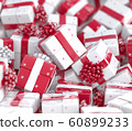 Christmas gift boxes with bows and ribbons. Festive background 60899233