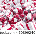 Christmas gift boxes with bows and ribbons. Festive background 60899240