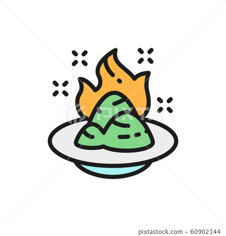 Wasabi, Japanese horseradish, spicy seasoning flat color line icon. Wasabi, Japanese horseradish, spicy seasoning flat color line icon. 60902144