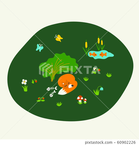 Cartoon sleeping fox and the lake with fishes Cartoon sleeping fox and the lake with fishes 60902226