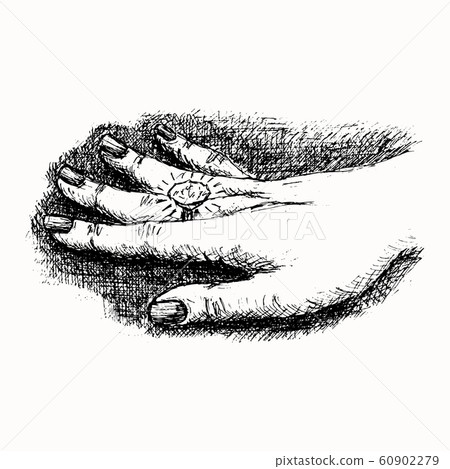 Diamond ring hand drawn sketch on the white Diamond ring hand drawn sketch on the white 60902279