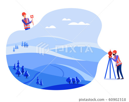 Concept land surveyors using theodolite and geodetic equipment. 60902318