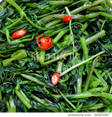 Simple vegan food for vegetarian meal, water spinach fry with cooking oil 60903097