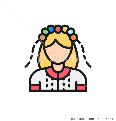 Ukrainian woman in traditional national dress, bride flat color line icon. 60903273