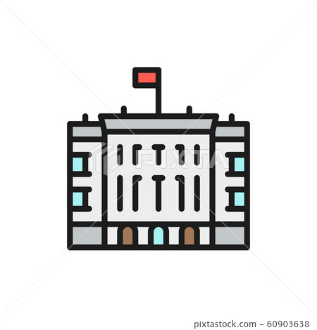 White House, famous American buildings flat color line icon. White House, famous American buildings flat color line icon. 60903638