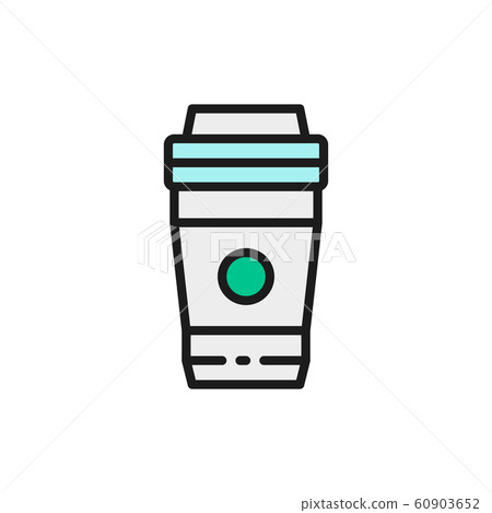 Vector take-away drink, coffee, tea flat color line icon. Vector take-away drink, coffee, tea flat color line icon. 60903652