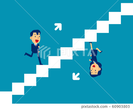 Cute person running up and down stairs. Cute person running up and down stairs. 60903803