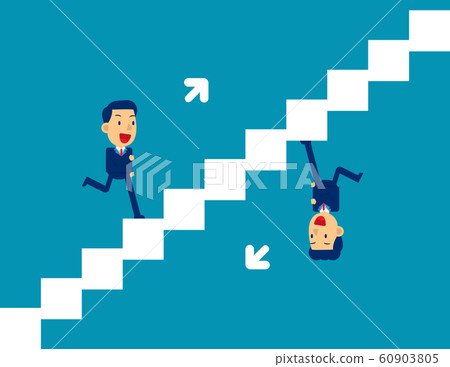 Cute person running up and down stairs. Cute person running up and down stairs. 60903805