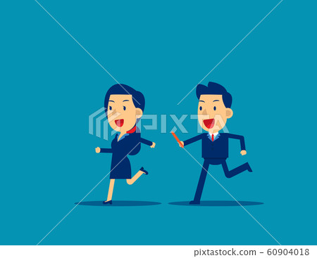 Passing baton to colleague in relay race. Business Passing baton to colleague in relay race. Business 60904018