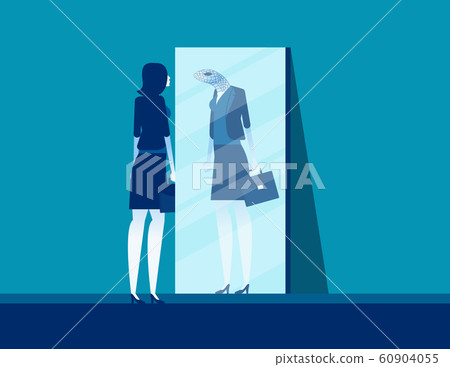 Businesswoman with mirror reflect yourself. Businesswoman with mirror reflect yourself. 60904055