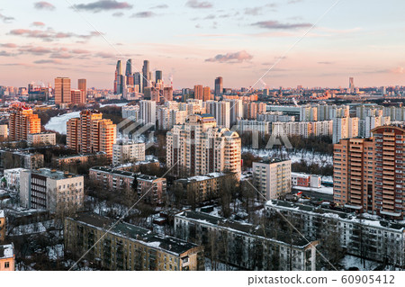 evening view of the residential and financial development of Moscow 60905412