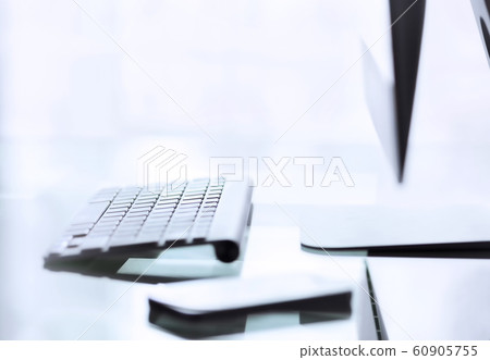 Business work desk with computer and keyboard modern office background 60905755