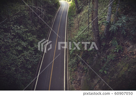 Top View of Rural Road empty autumn forest road 60907050