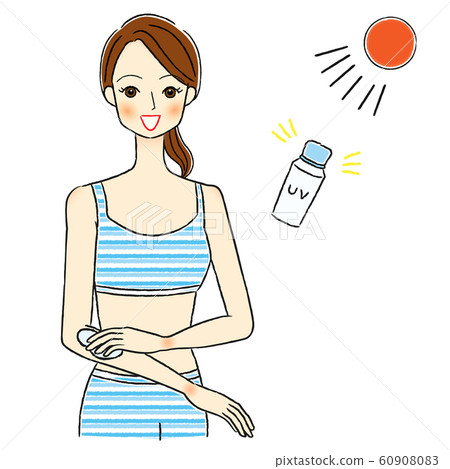 應用防曬霜紫外線護理一個女人的插圖 60908083
