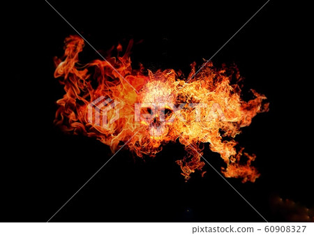 Abstract skull wrapped in flames floating in the dark Abstract skull wrapped in flames floating in the dark 60908327