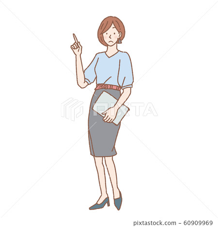A woman doing one point of gesture whole body illustration A woman doing one point of gesture whole body illustration 60909969