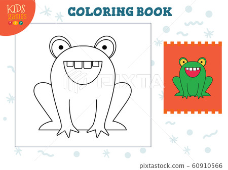 Copy and color picture vector illustration, exercise. Funny cartoon frog 60910566