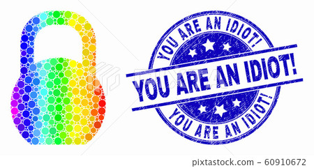 Vector Spectral Pixel Iron Pound Icon and Grunge You Are an Idiot Exclamation Seal 60910672