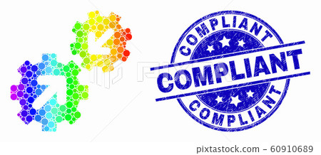 Vector Rainbow Colored Dotted Integration Gears Icon and Scratched Compliant Seal Vector Rainbow Colored Dotted Integration Gears Icon and Scratched Compliant Seal 60910689