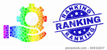 Vector Bright Dotted Gear Service Hand Icon and Grunge Ranking Seal 60910837