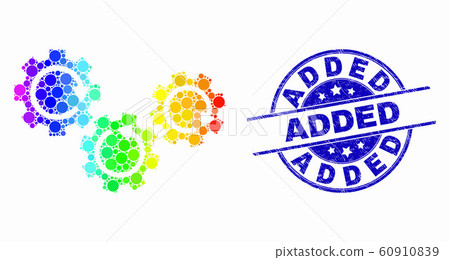 Vector Rainbow Colored Pixel Gear Mechanism Icon and Grunge Added Watermark 60910839