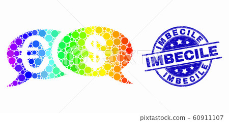Vector Rainbow Colored Pixelated Financial Chat Messages Icon and Distress Imbecile Stamp 60911107