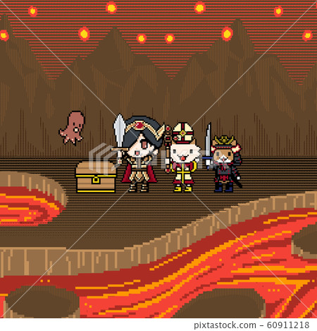 Pixel art volcano adventure (braves, monks, samurai ninja) Pixel art volcano adventure (braves, monks, samurai ninja) 60911218
